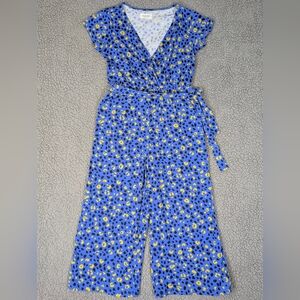 Sugarhill Brighton Jumpsuit Size 4 Cropped Pockets Elastic Waist Stretch Blue